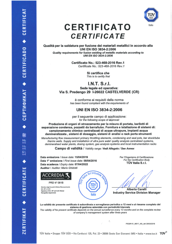 Certificato ISO3834